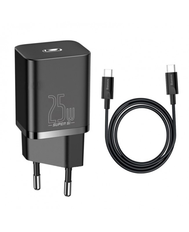 شارژر دیواری همراه با کابل باسئوس | Baseus Super Si Quick Charger 1C 25W Sets