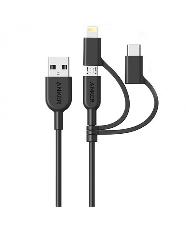 کابل تبدیل USB به لایتنینگ/USB-C/microUSB انکر 0.9 متری | ANKER A8436 Powerline II 3-in1 3 ft