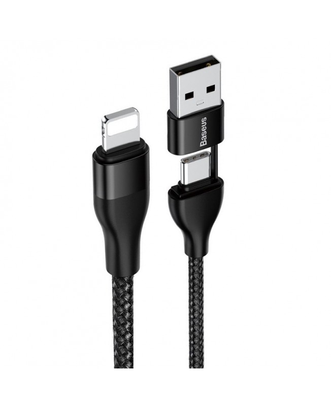 کابل تبدیل USB/Type-c به لایتنینگ باسئوس | Baseus 2 in 1 Dual Output Cable USB-A Type-C to iP