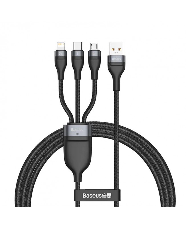 کابل تبدیل USB به لایتنینگ/microUSB/Type-c باسئوس 1.2 متری | Baseus One-for-three Fast Charging Data Cable