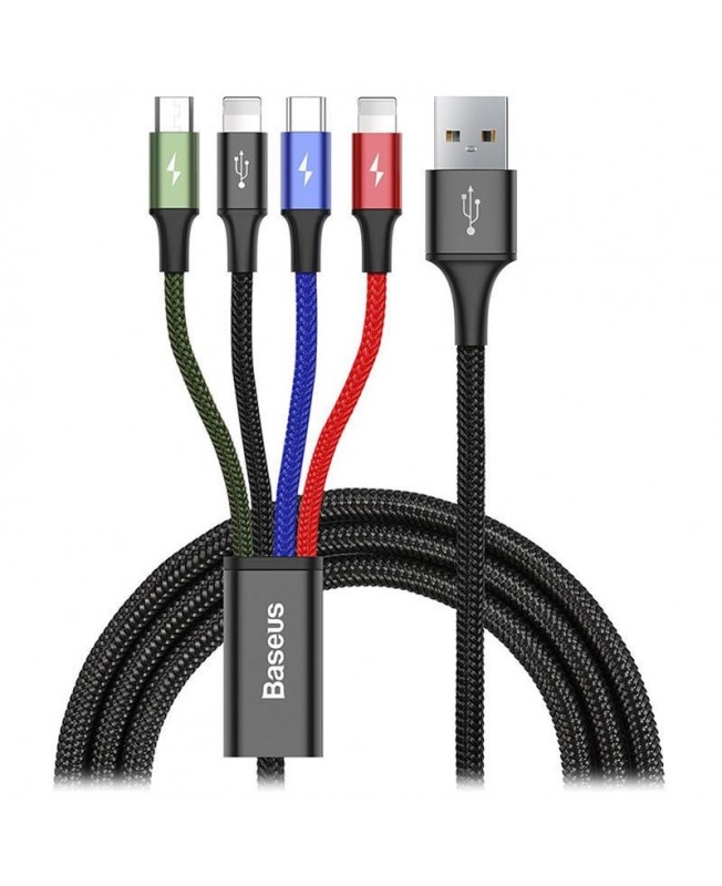 کابل تبدیل USB به لایتنینگ/microUSB/Type-c بیسوس 1.2 متری | Baseus CA1T4-A01 Rapid series 4in1 Cable