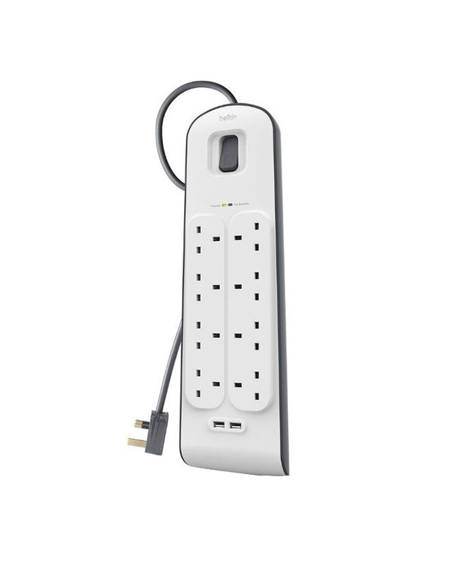 چندراهی برق بلکین 8 پورت به همراه 2 پورت USb مدل Surge plus BSV804AF2M