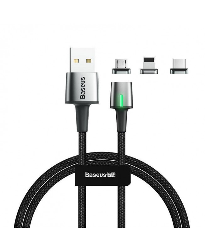 کابل تبدیل USB به لایتنینگ/microUSB/USB-C بیسوس 1 متری | Baseuus TZCAXC-A01 Cable