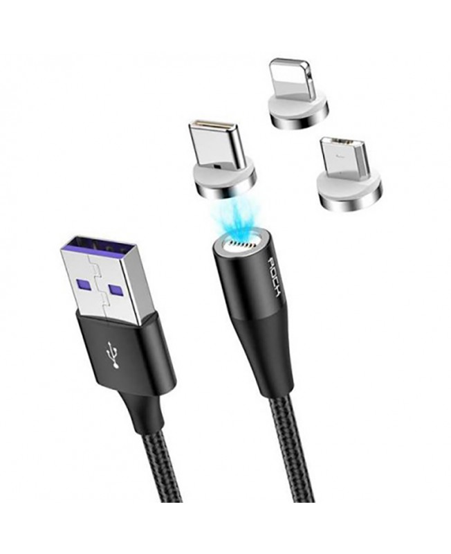 کابل تبدیل USB به USB-C/ micro USB/ لایتنینگ راک اسپیس مدل RCB0737 طول 1 متر